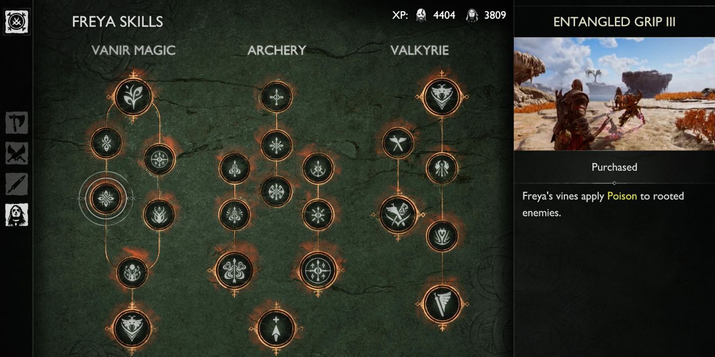 Entangled Grip III, uma habilidade Freya de God of War Ragnarok.