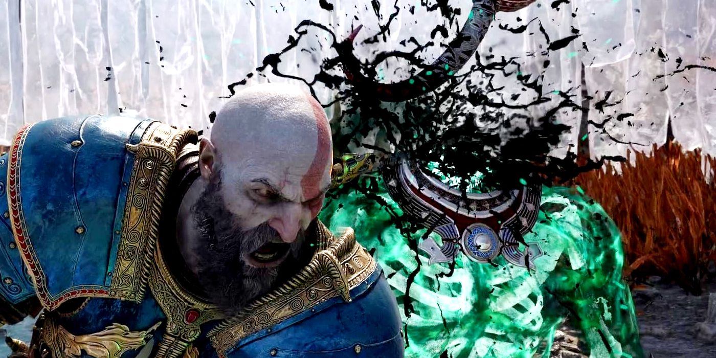 Kratos beheading a Berserker in God of War Ragnarok.