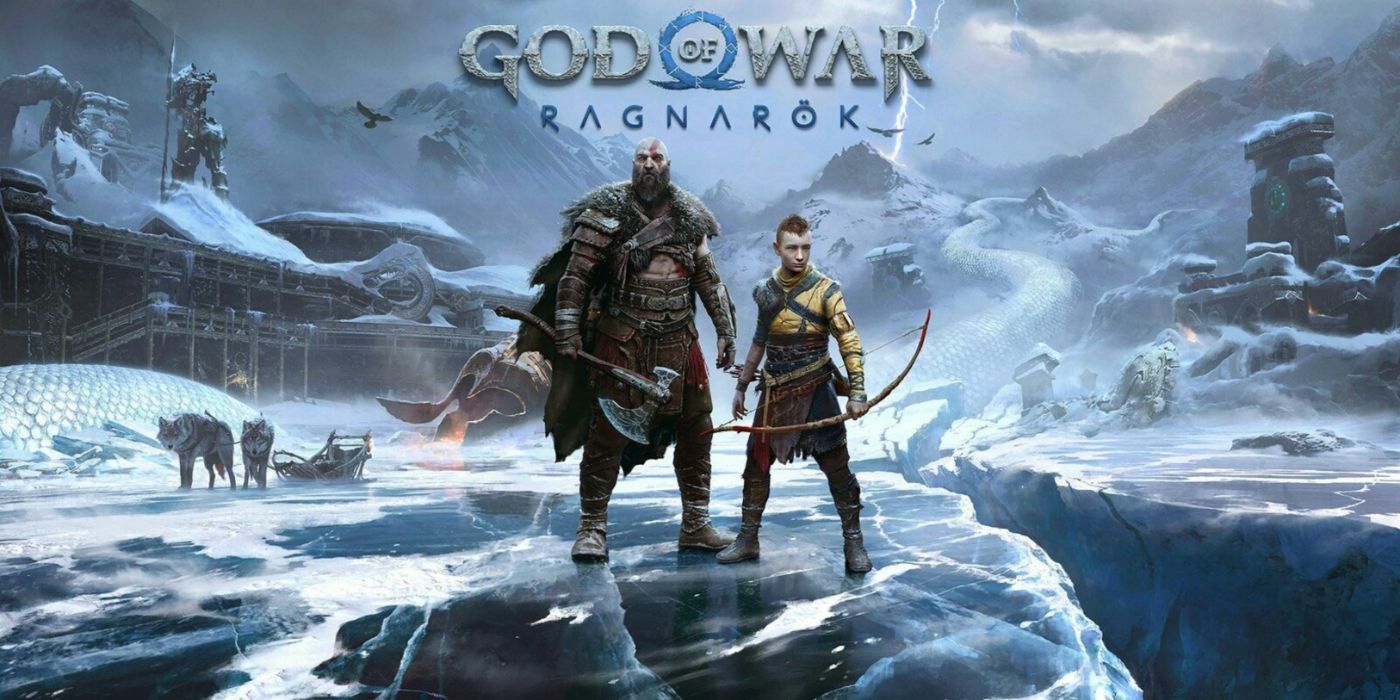 God of War: Ragnarök promo art featuring Kratos and Atreus on the frigid landscape.