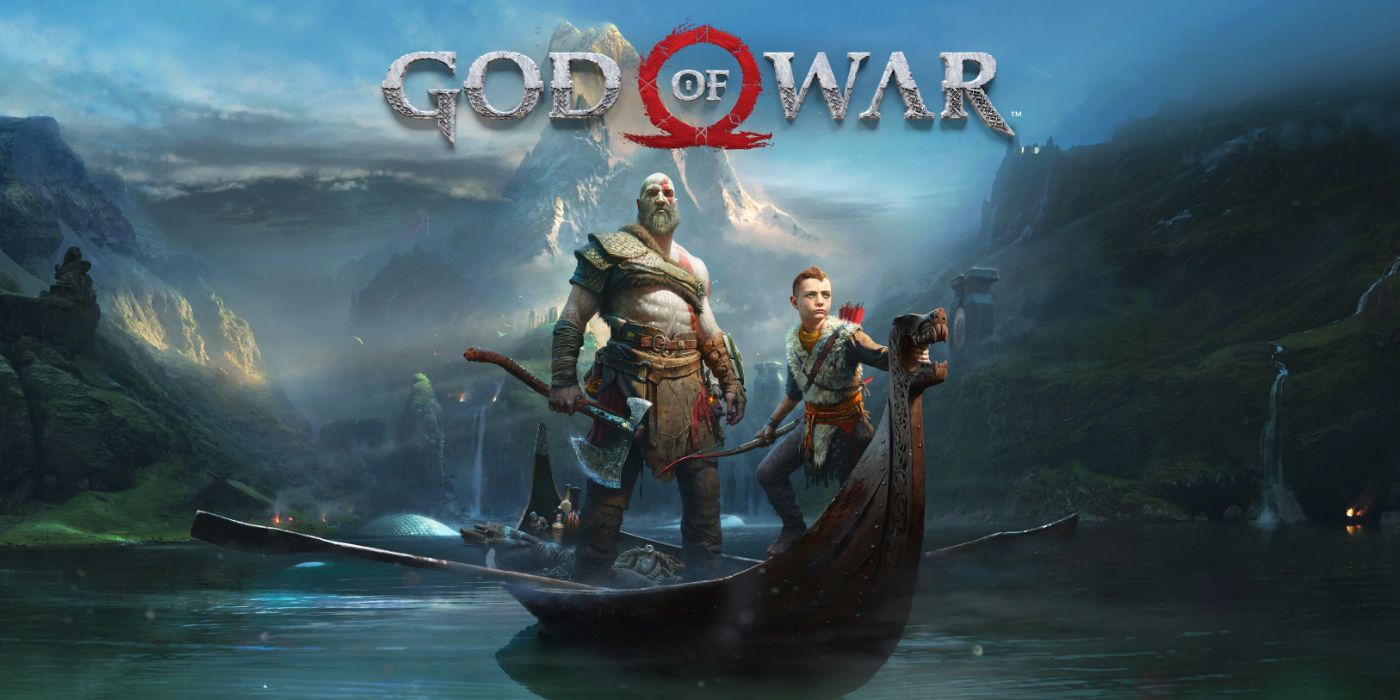 Art promotionnel de God of War mettant en vedette Kratos et Atreus naviguant avec le paysage scandinave en arrière-plan.