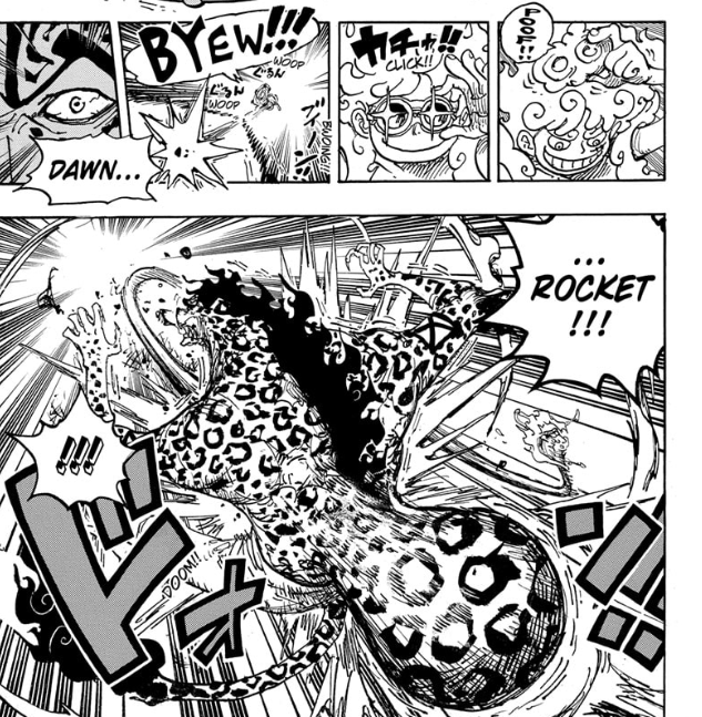 O novo ataque de Luffy no foguete Gear Fifth Gomu Gomu Don.