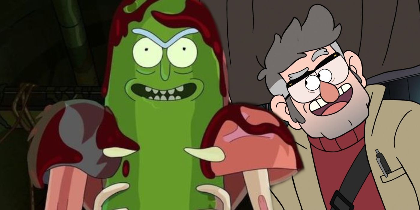 Gravity Falls' Ford with Pickle Rick. 