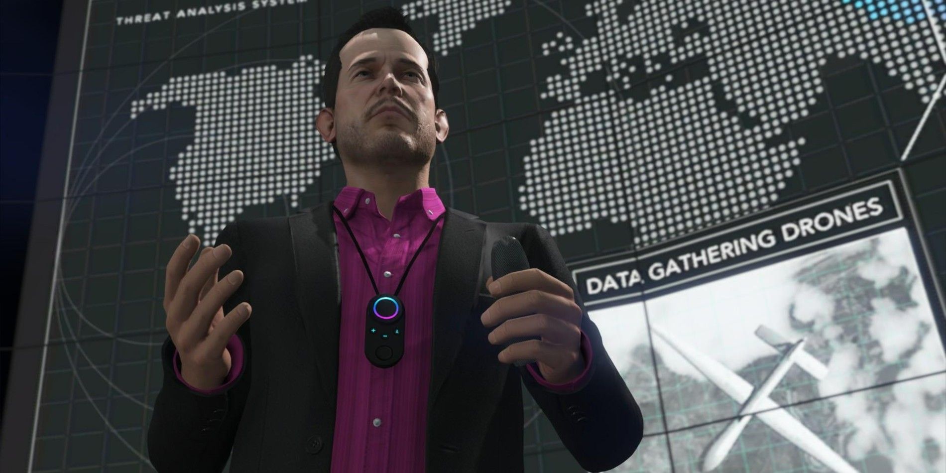 Avon Hertz em Doomsday Heist de Grand Theft Auto Online com ângulo de câmera voltado para cima com mapa e informações de fundo