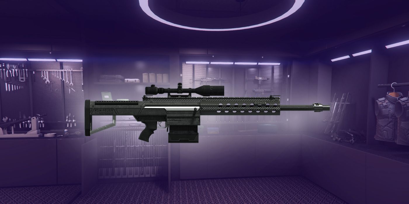 The Heavy Sniper MK2 highlighted against the Agency Armory in GTA Online.