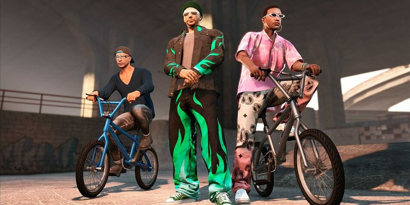 Characters wearing clothes from Grand Theft Auto Online's Los Santos Drug Wars Update