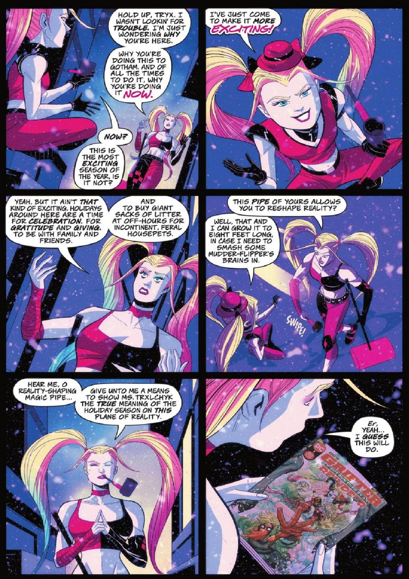 Harley Quinn cria uma história em quadrinhos para ensinar a Sra. Trxlchyk o verdadeiro significado dos feriados.