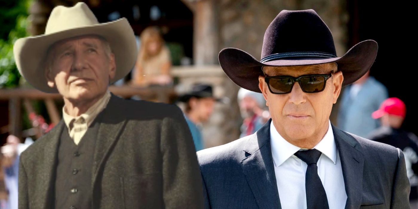 Harrison Ford as Jacob Dutton in 1923 and Kevin Costner as John Dutton III in Yellowstone