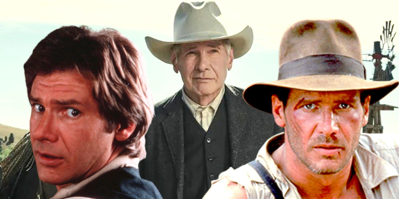 Harrison Ford in Star Wars, 1923, and Indiana Jones