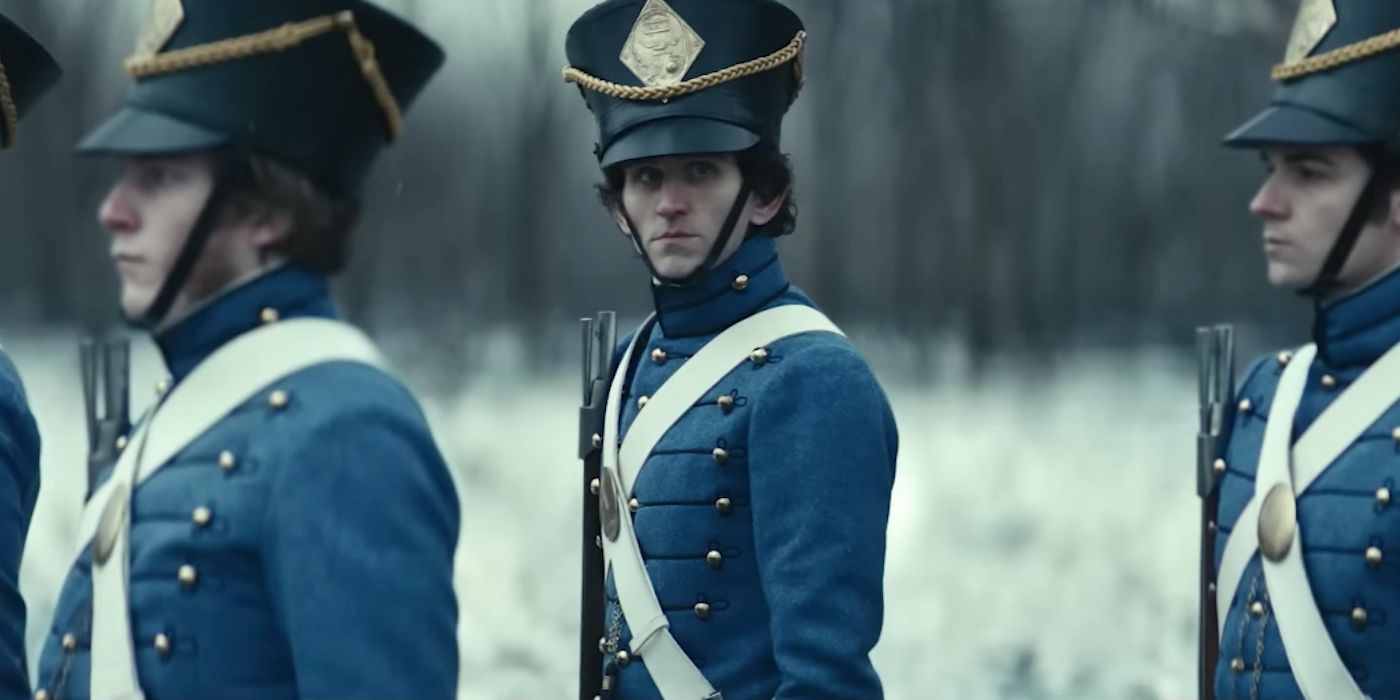 Harry Melling as Edgar Allan Poe in Uniform in The Pale Blue Eye