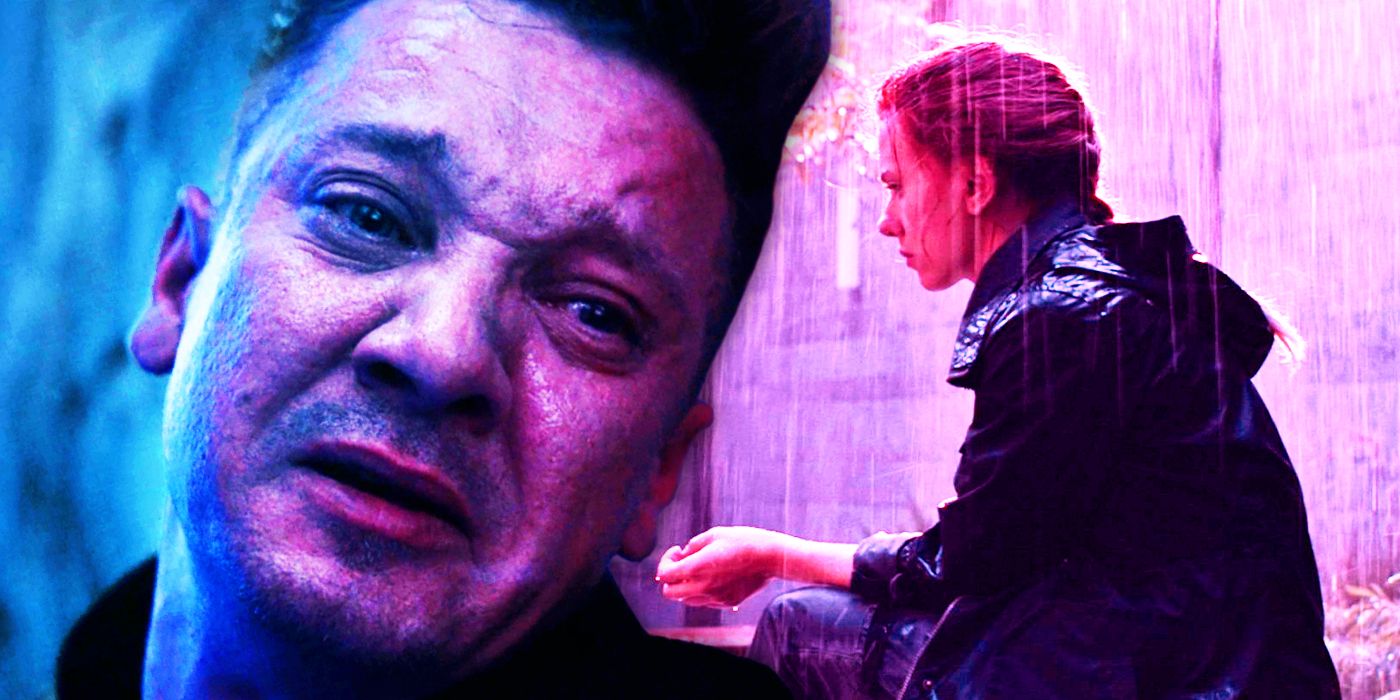Hawkeye crying and Black Widow in the rain in the MCU