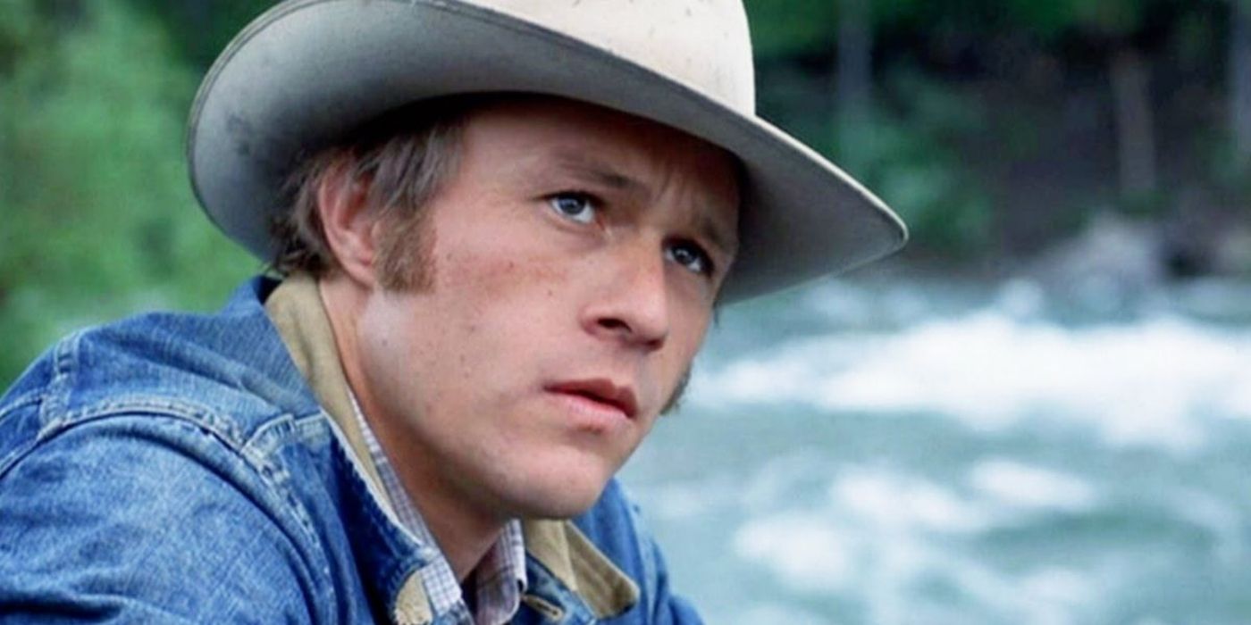 Heath Ledger looking pensive in Brokeback Mountain