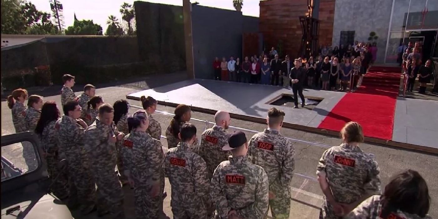 Hell&rsquo;s Kitchen Season 16: A group of marines in fatigues stand at the ready on the Hell&rsquo;s Kitchen set