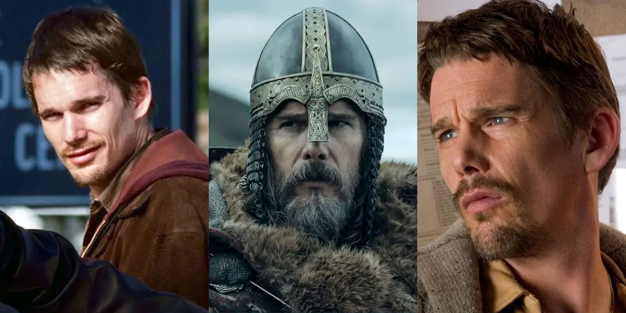 Split image of Ethan Hawke in Training Day, The Northman and Sinister