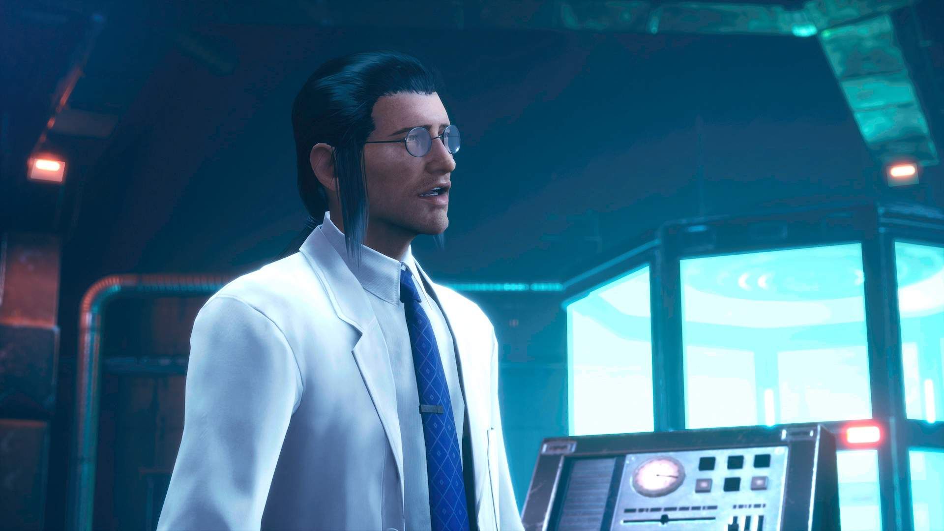 Professor Hojo no laboratório de Shinra em Crisis Core: Final Fantasy VII Reunion.