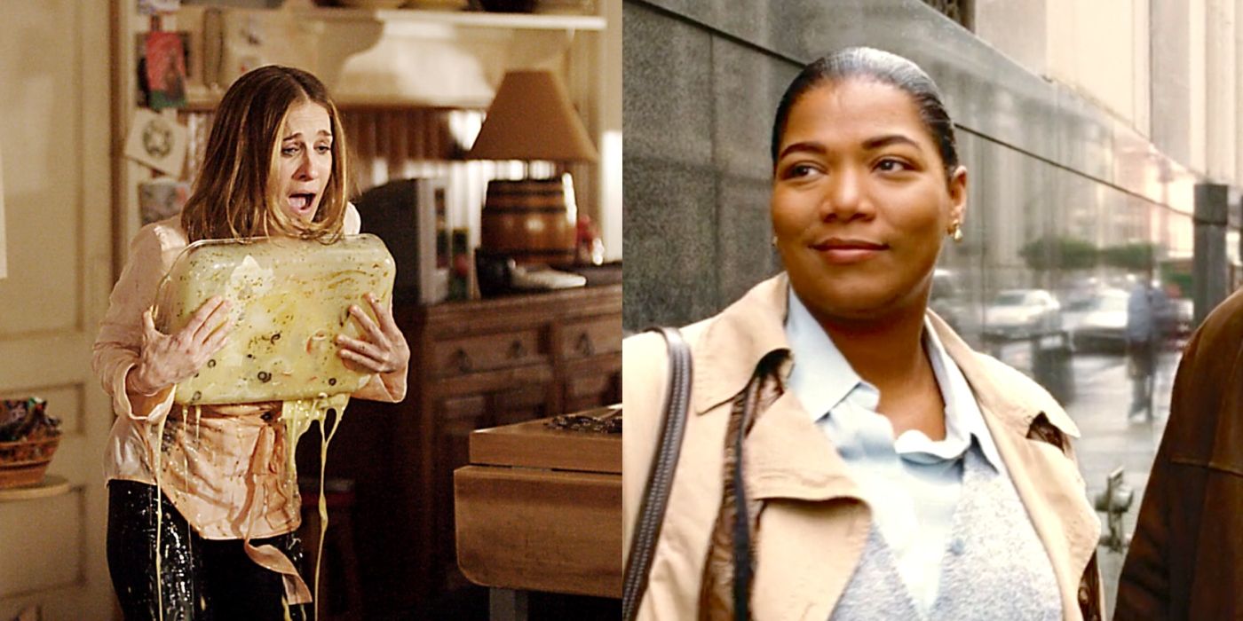 Split image of Sarah Jessica Parker in The Family Stone and Queen Latifah in Last Holiday