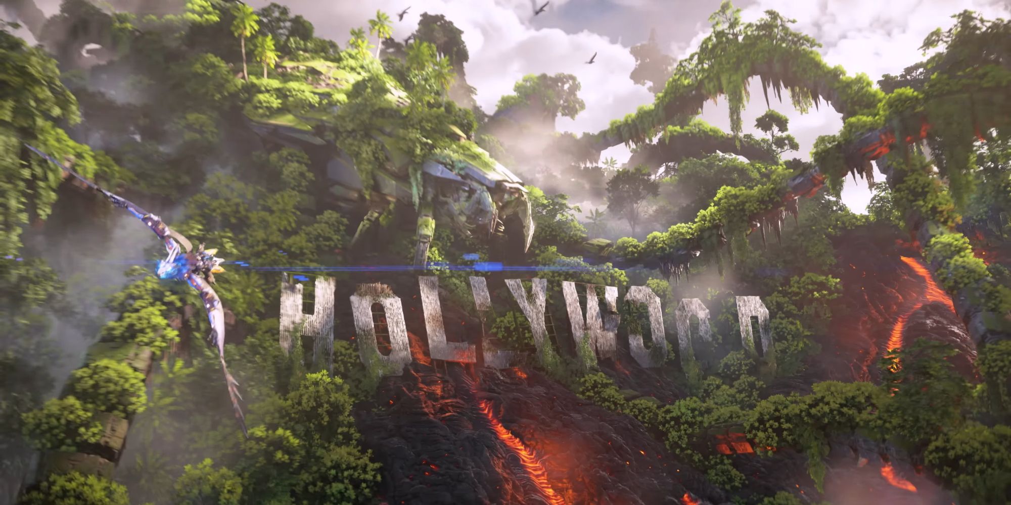 The crumbling Hollywood sign seen in the trailer for Horizon Forbidden West: Burning Shores.