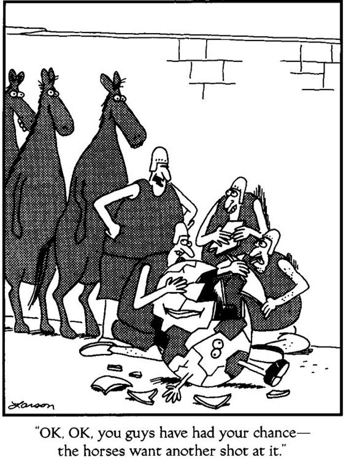 Cavalos e homens do rei Far Side Cartoon