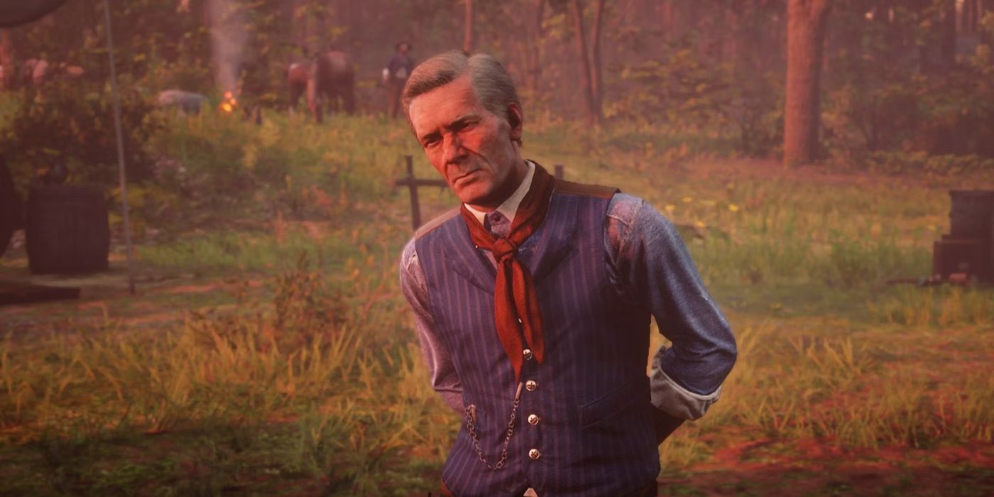 Hosea Matthews menyipitkan mata di Red Dead Redemption 2