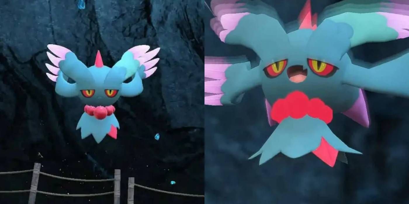 Pokemon Scarlet and Violet Flutter Mane Paradox Pokemon in Wild and Battle Encounter Close-Up