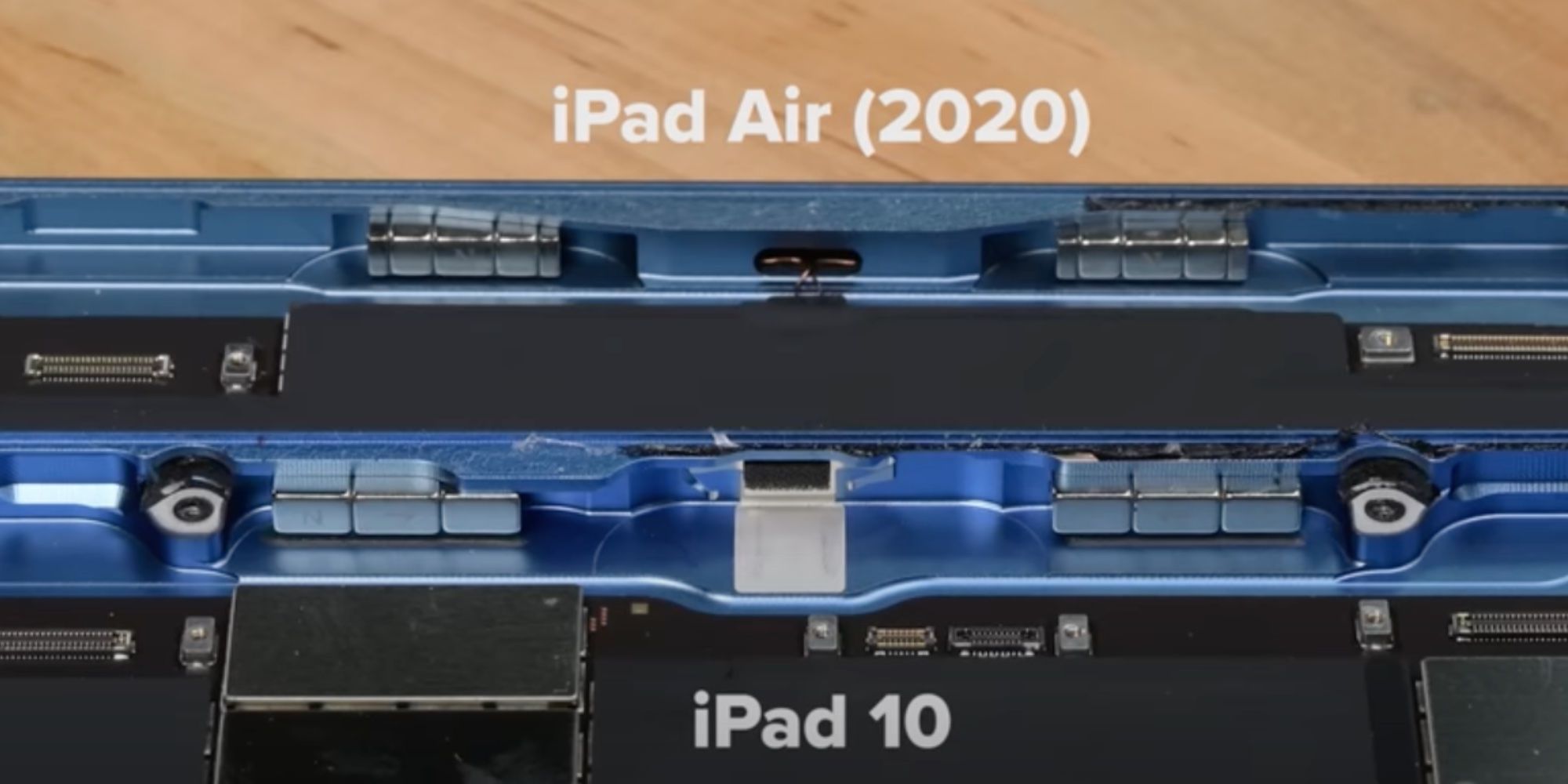 Desmontagem do iPad do iFixit comparando os componentes internos dos modelos mais recentes de iPad e iPad Air.