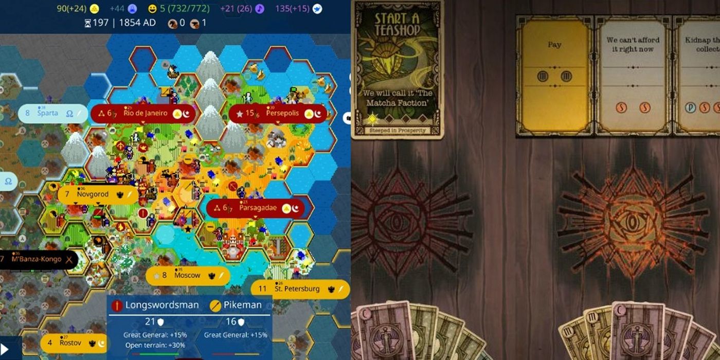 A map from UnCiv is seen beside cards from Underhand 