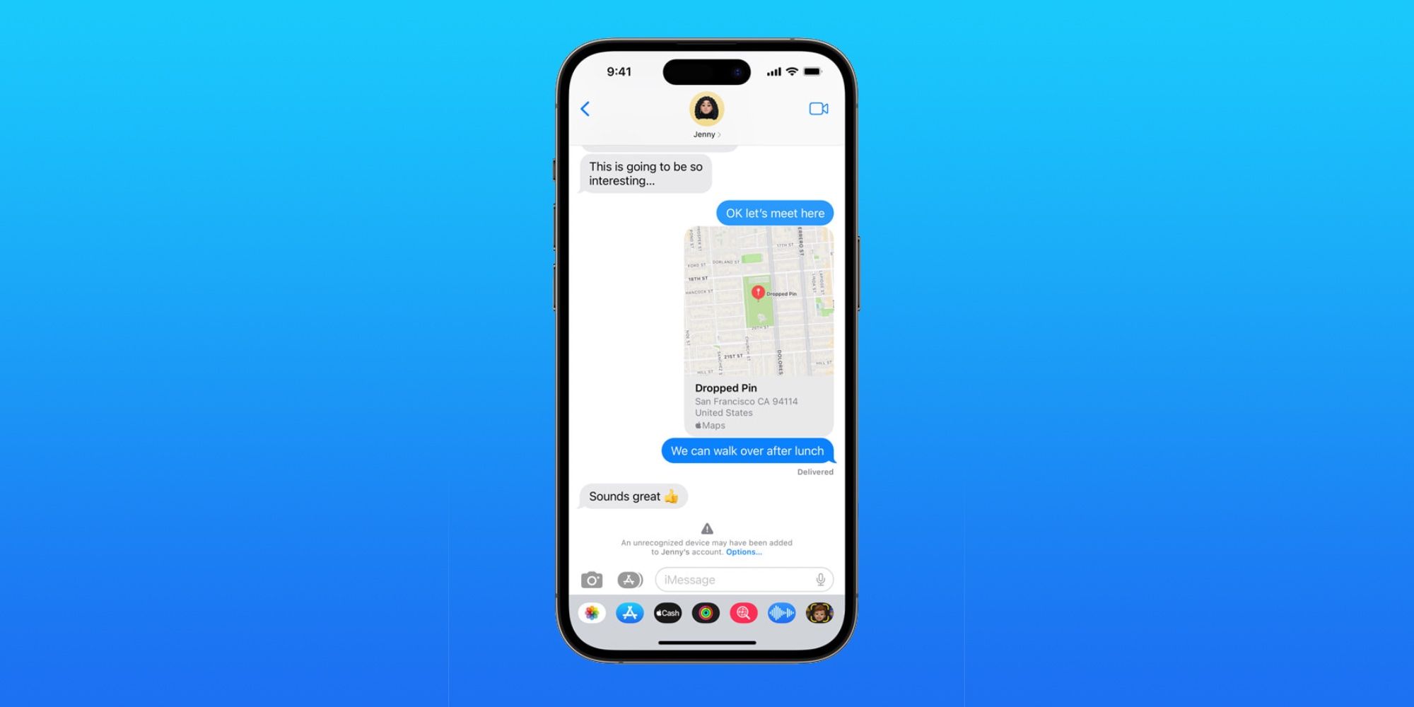 A promotional image of iMessage Contact Verification on an iPhone 14 Pro. 