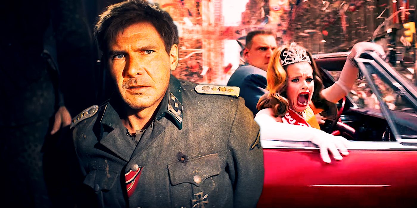 De-aged Harrison Ford in Indiana Jones 5 and car chase at Apollo 11 parade