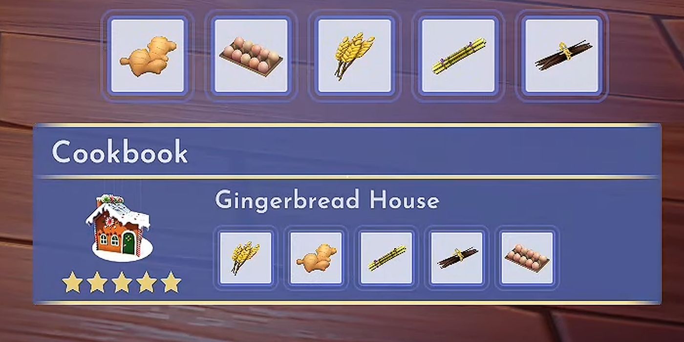 Ingredientes para fazer a Gingerbread House no Disney Dreamlight Valley