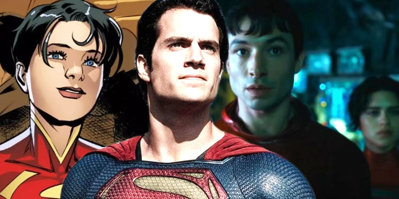Injustice's Lara Kent, Henry Cavill's Superman, and a still from The Flash