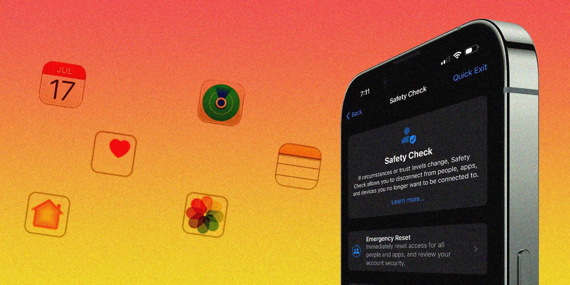 Ein iPhone mit der Sicherheitsüberprüfungsseite neben Apple-App-Symbolen