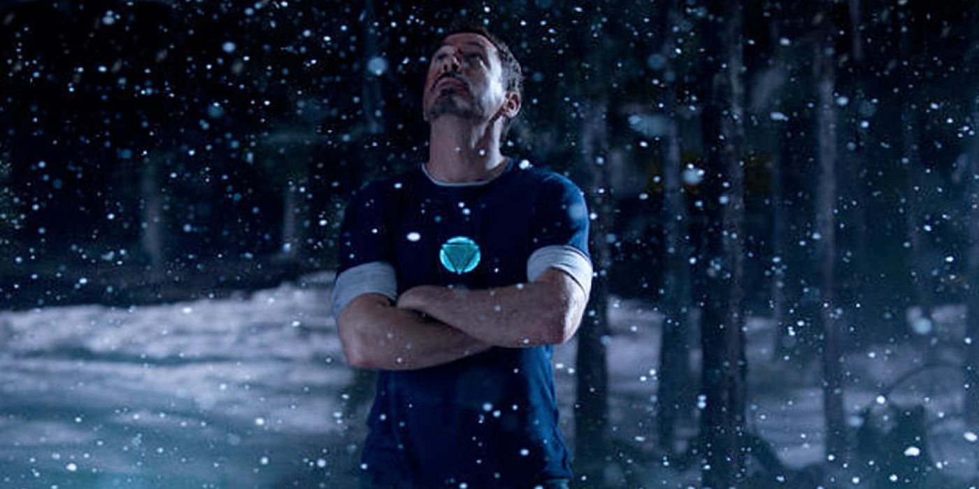Robert Downey Jr. stands in the snow in Iron Man 3.