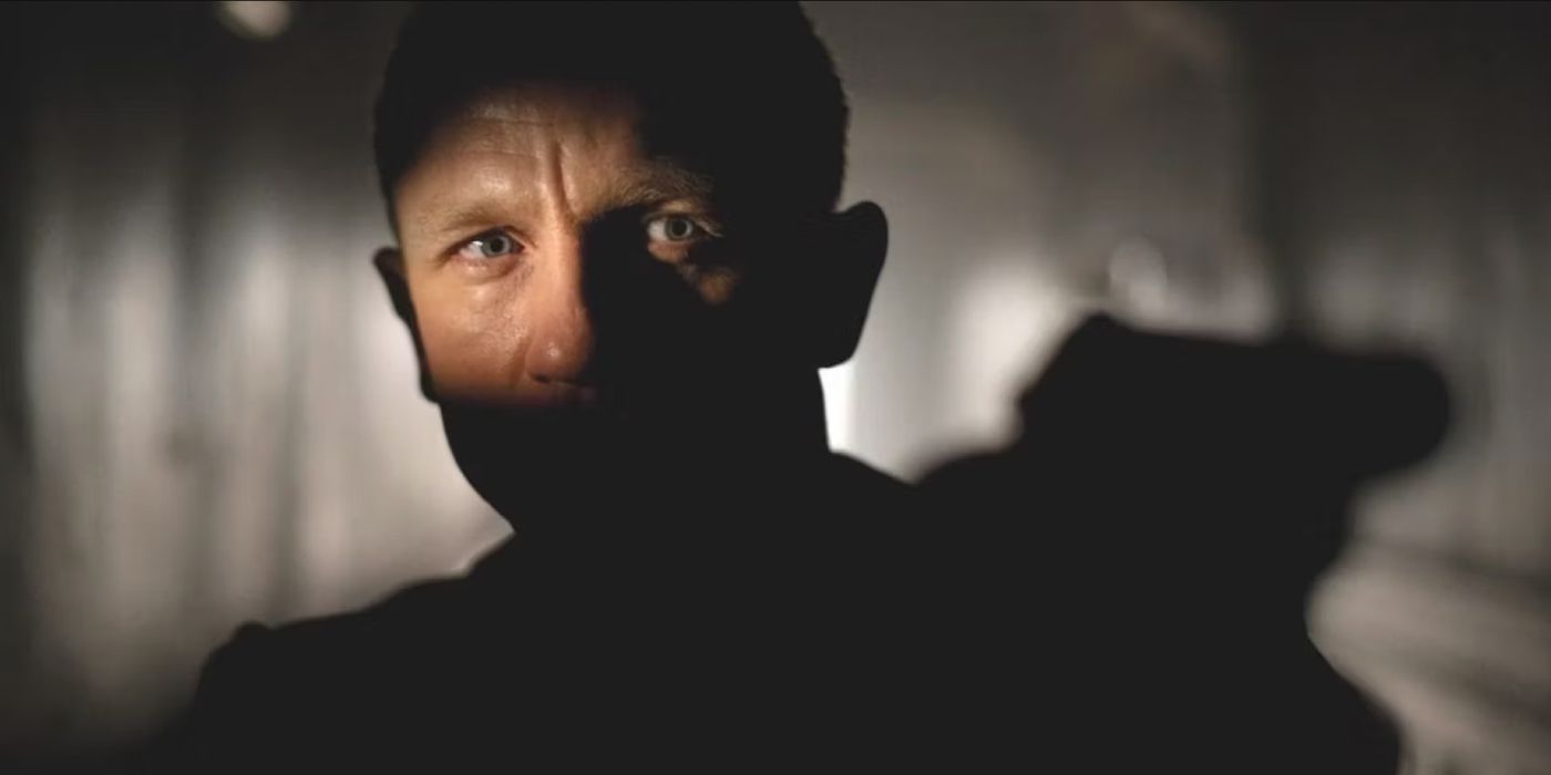 James Bond's face obscured by shadow in Skyfall.