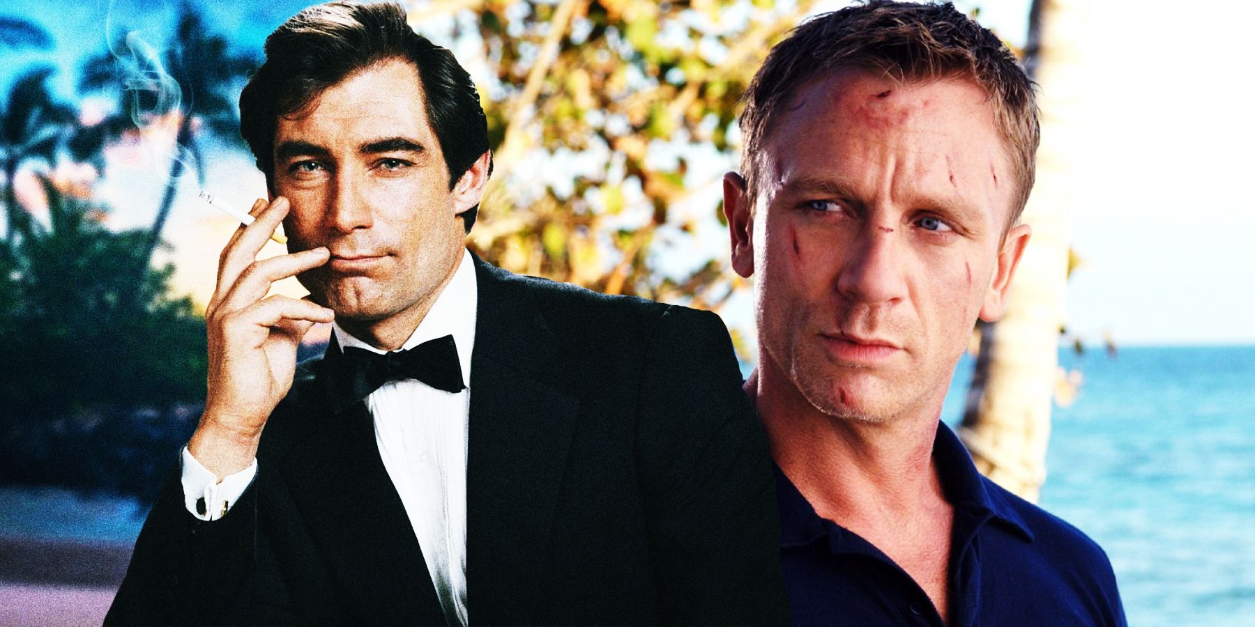 Timothy Dalton and Daniel Craig as James Bond