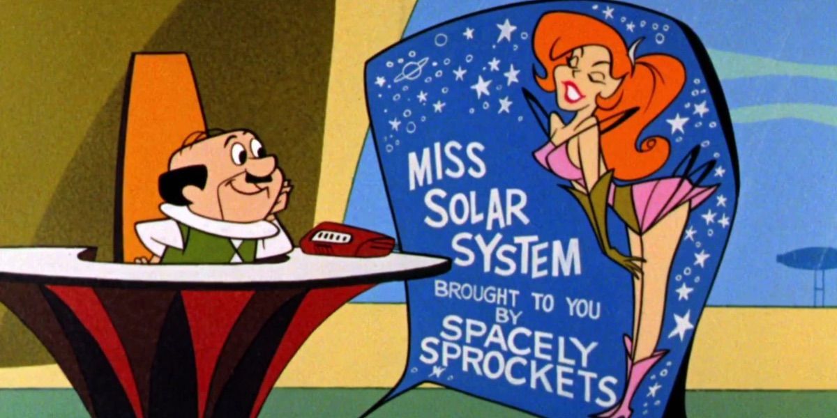 Mr. Spacely admires a picture for the Miss Solar System pageant in The Jetsons 
