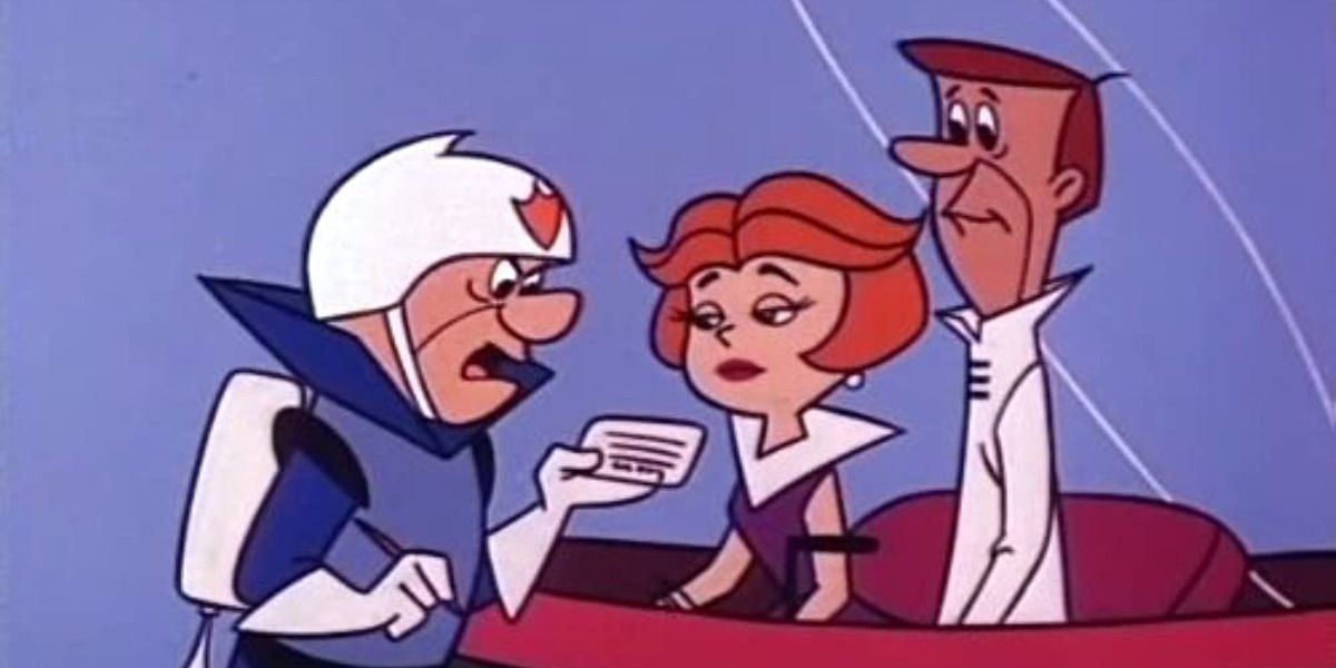 A police officer pulls over George and Jane from The Jetsons 