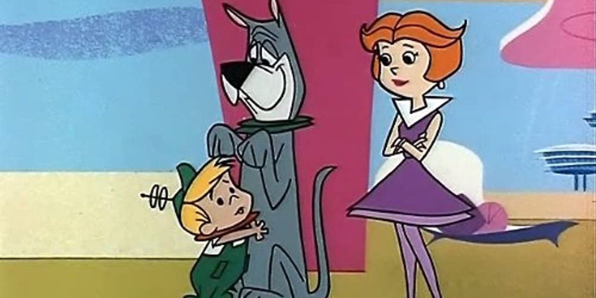 Elroy hugs Astro as Jane looks on from The Jetsons 