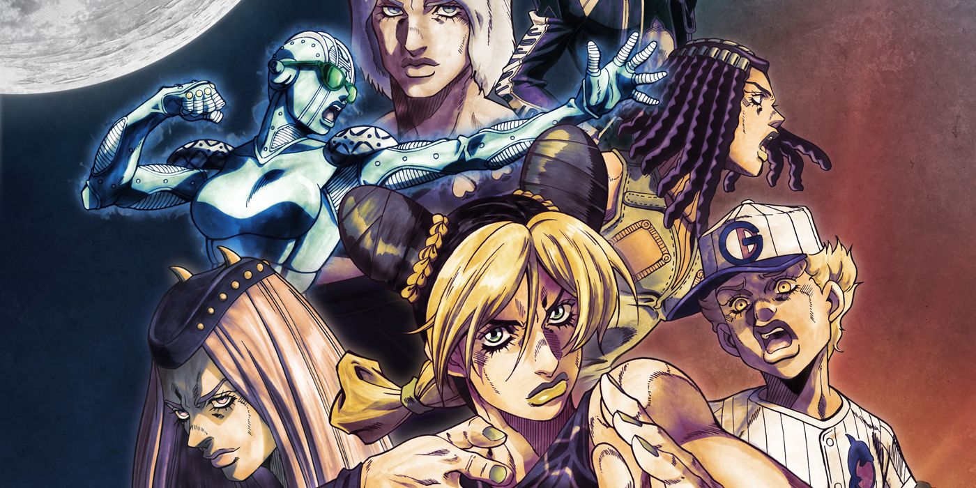 JoJo's Bizarre Adventure Stone Ocean cast including Jolyen staring forward.