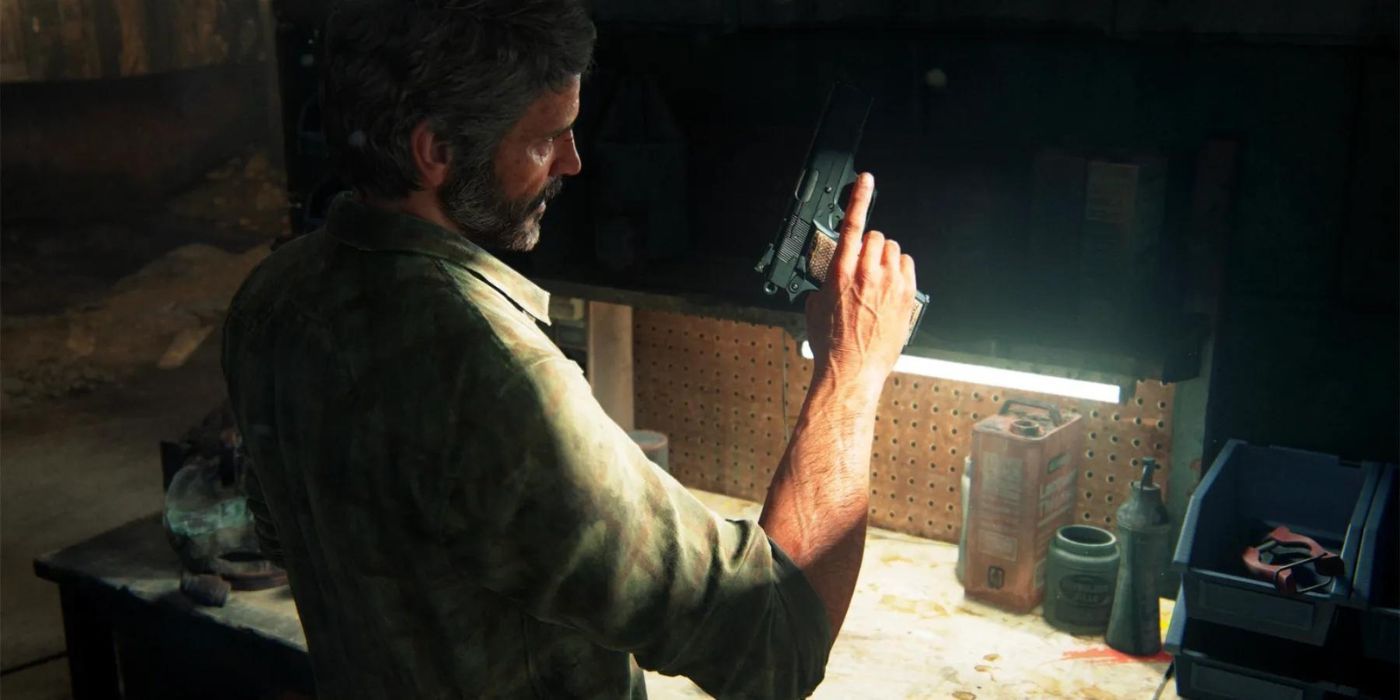 Joel houdt een wapen vast The Last of Us