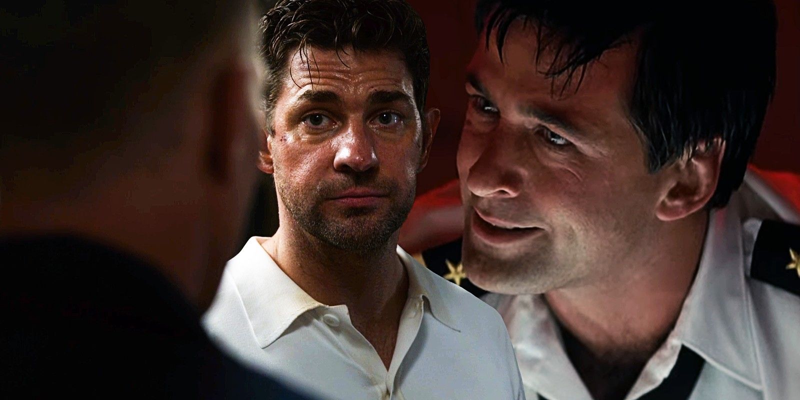 John Krasinski como Jack Ryan em Tom Clancy's Jack Ryan e Alec Baldwin como Jack Ryan em The Hunt for Red October