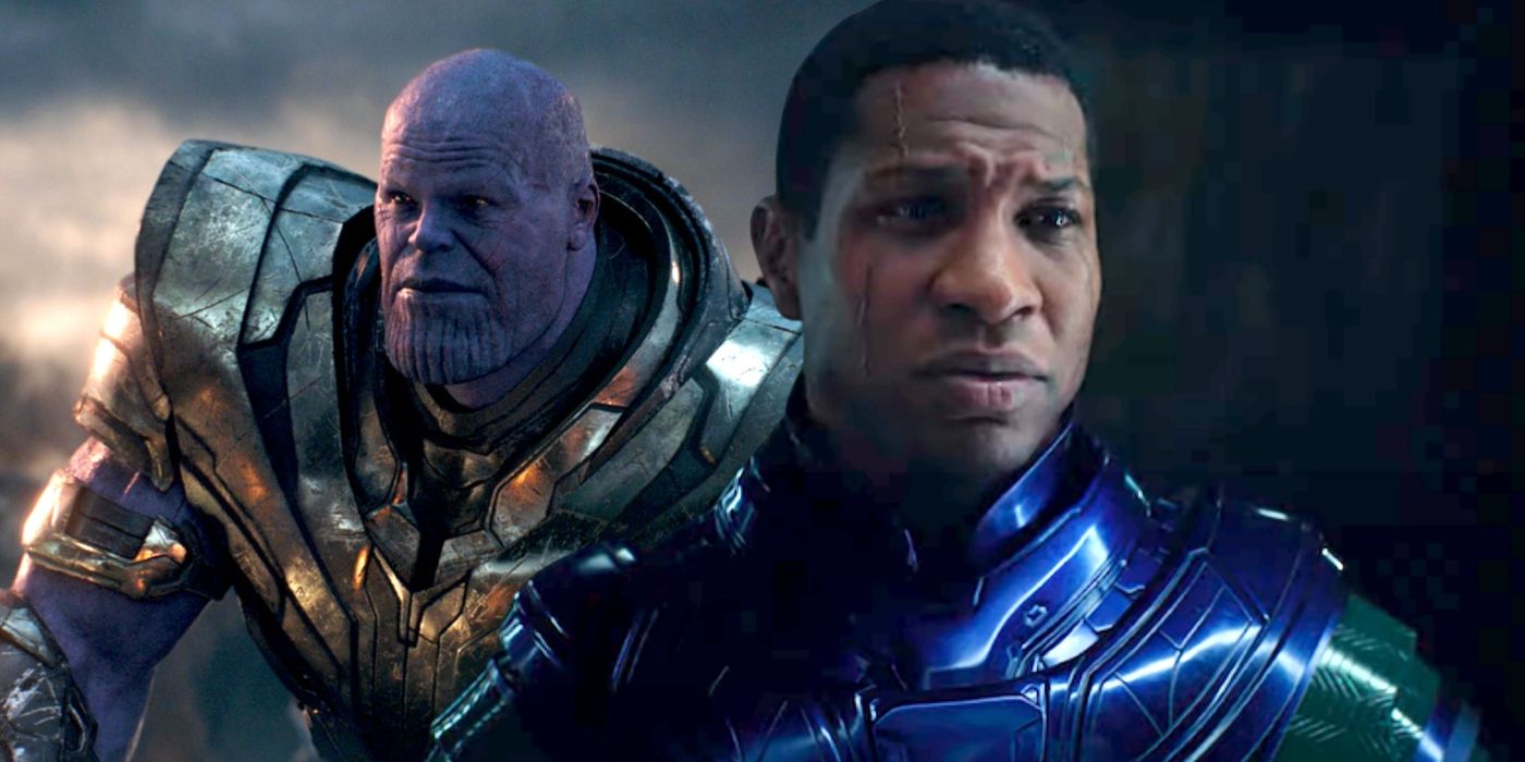 Custom image of Jonathan Majors as Kang juxtaposed with Josh Brolin's Thanos.