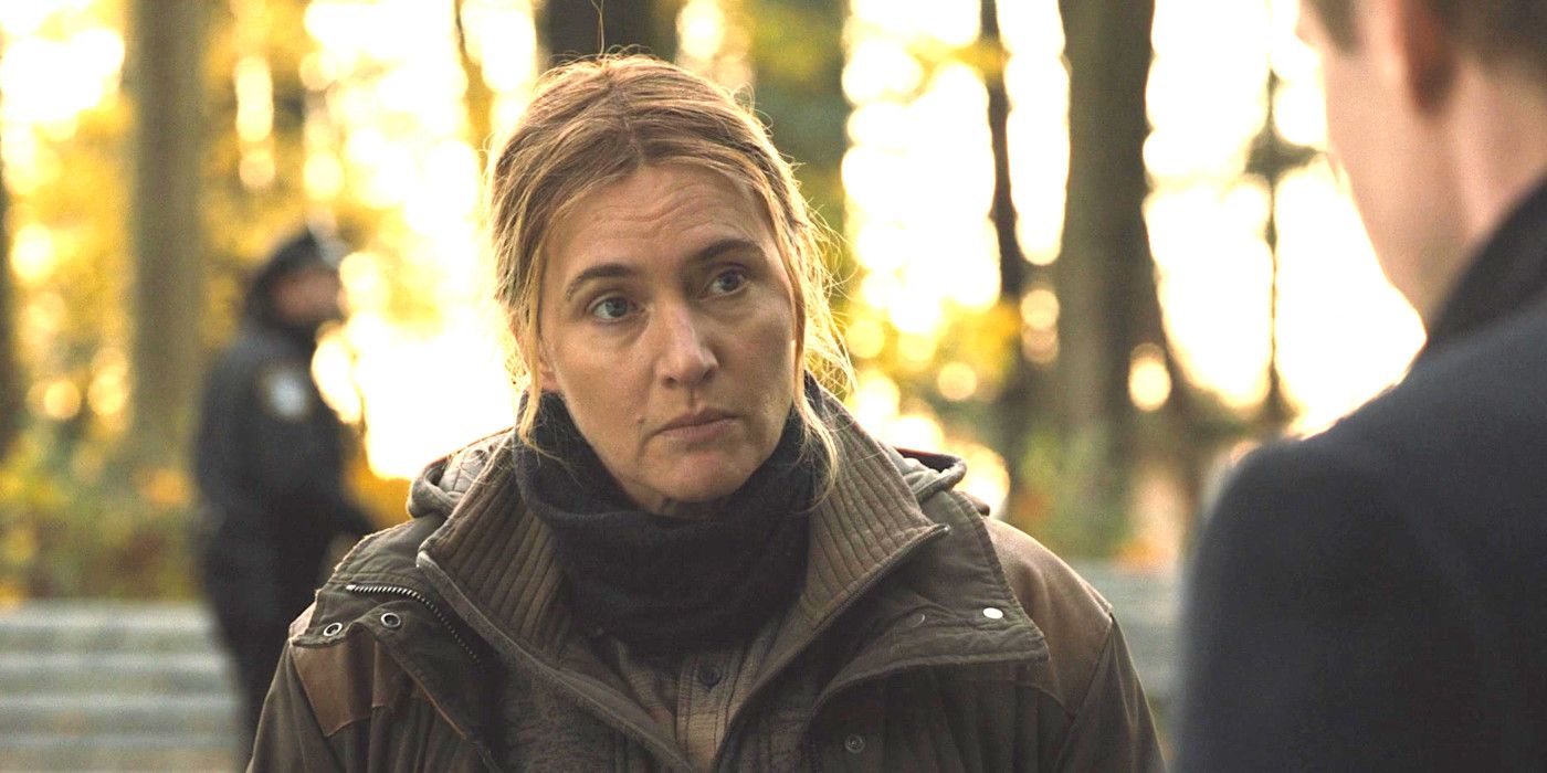 Kate Winslet as Mare in Mare of Easttown doing a little skeptical active listening while in a park