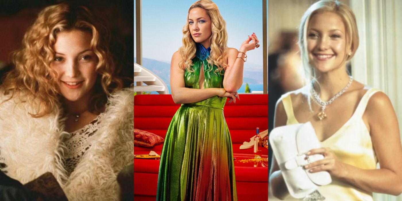 A split image features Kate Hudson in roles in Almost Famous, Glass Onion: A Knives Out Mystery, and How To Lose A Guy In 10 Days