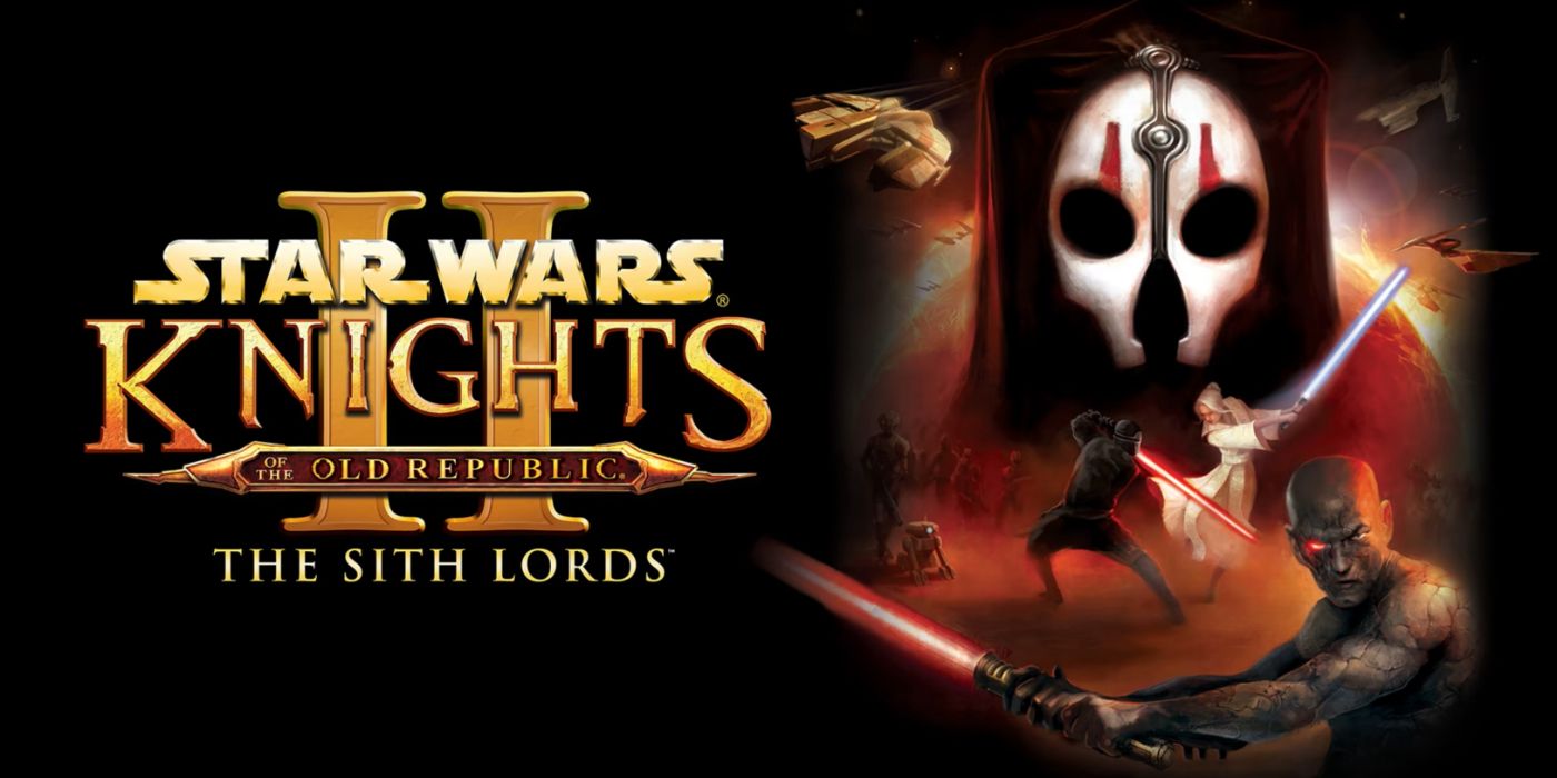 Seni promo KotOR II menampilkan pertarungan Jedi dan Sith, dengan Darth Nihilus menjulang di belakang.