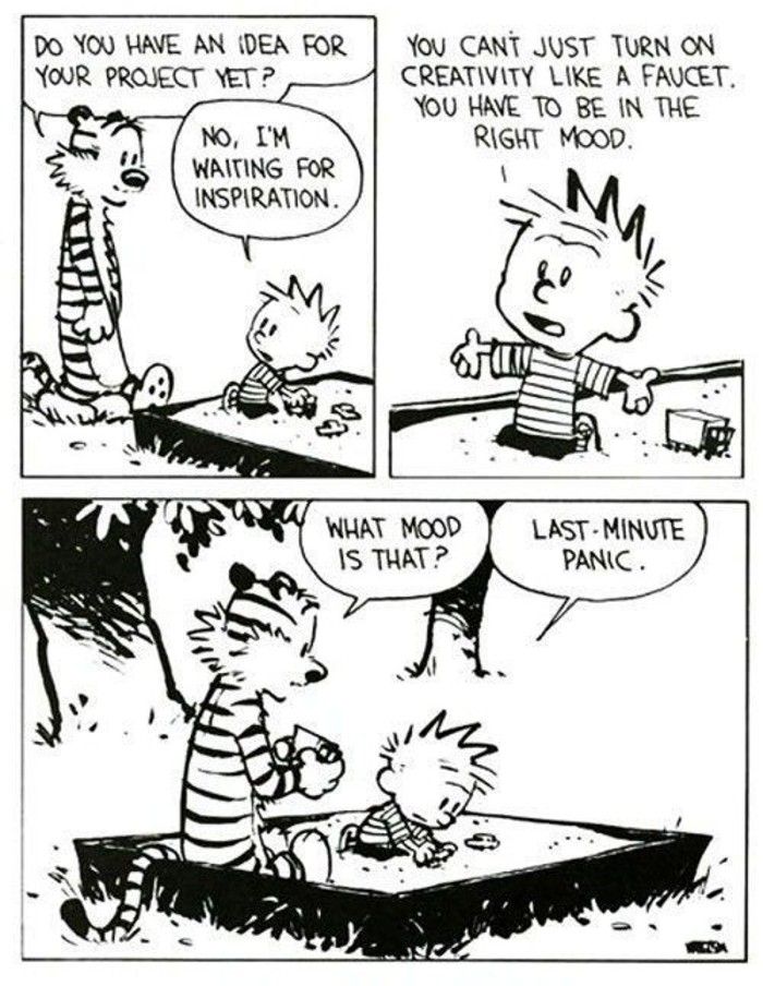 Calvin has a Last Minute Panic in Calvin and Hobbes comic