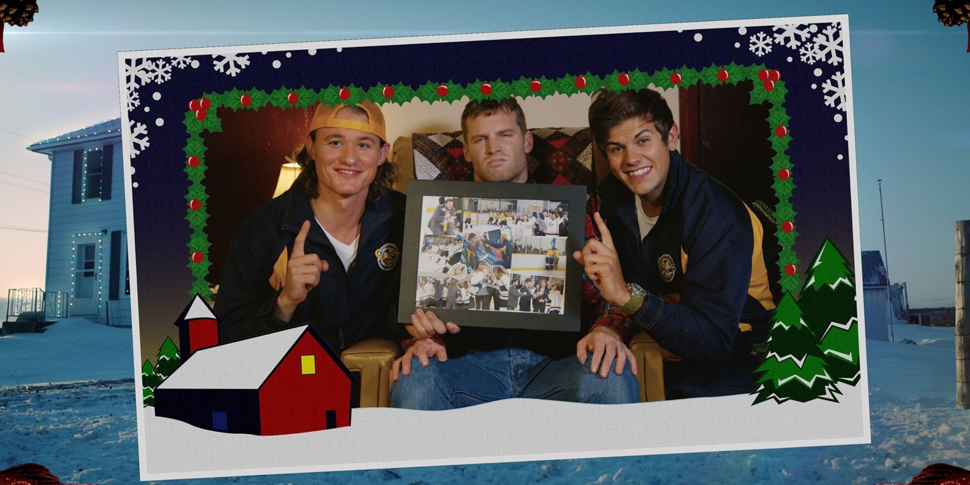 Wayne, Reilly e Jonesy posando para um episódio de Natal em Letterkenny