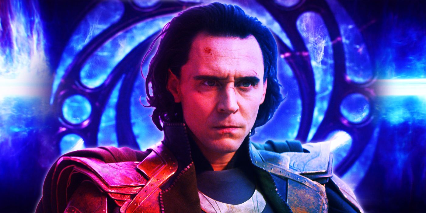 Loki with a serious face in the hideout of He Who Remains