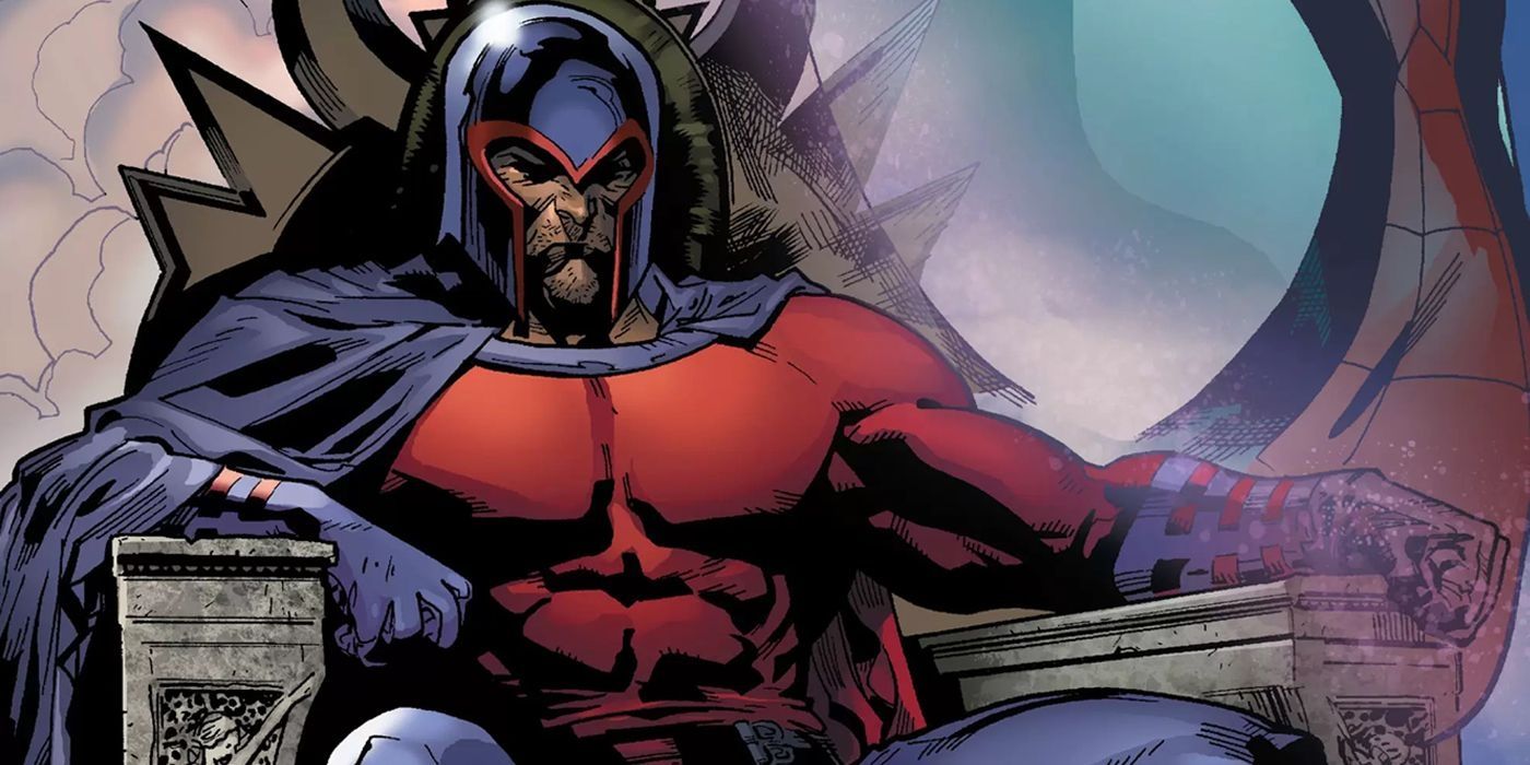 Magneto sits in a throne