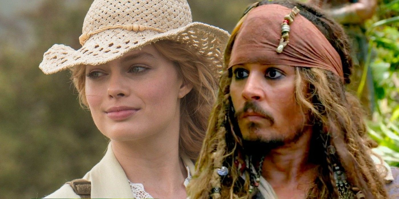 Margot Robbie and Jack Sparrow collaged.