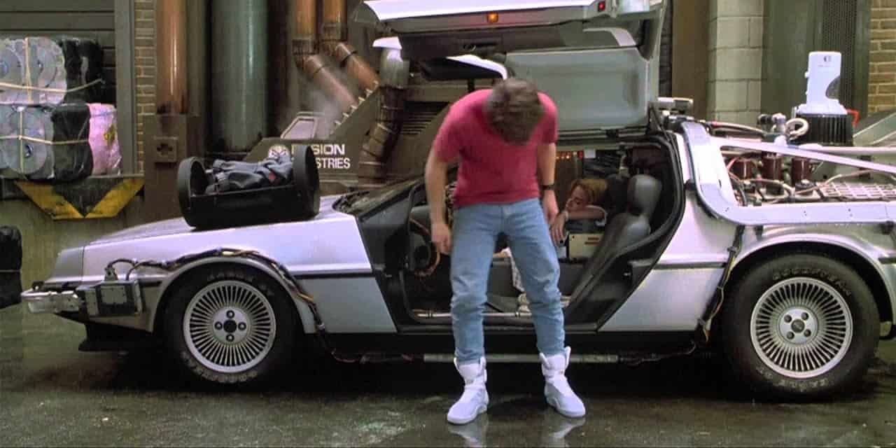 Marty McFly looking down on Nike sneakers in Back to the Future