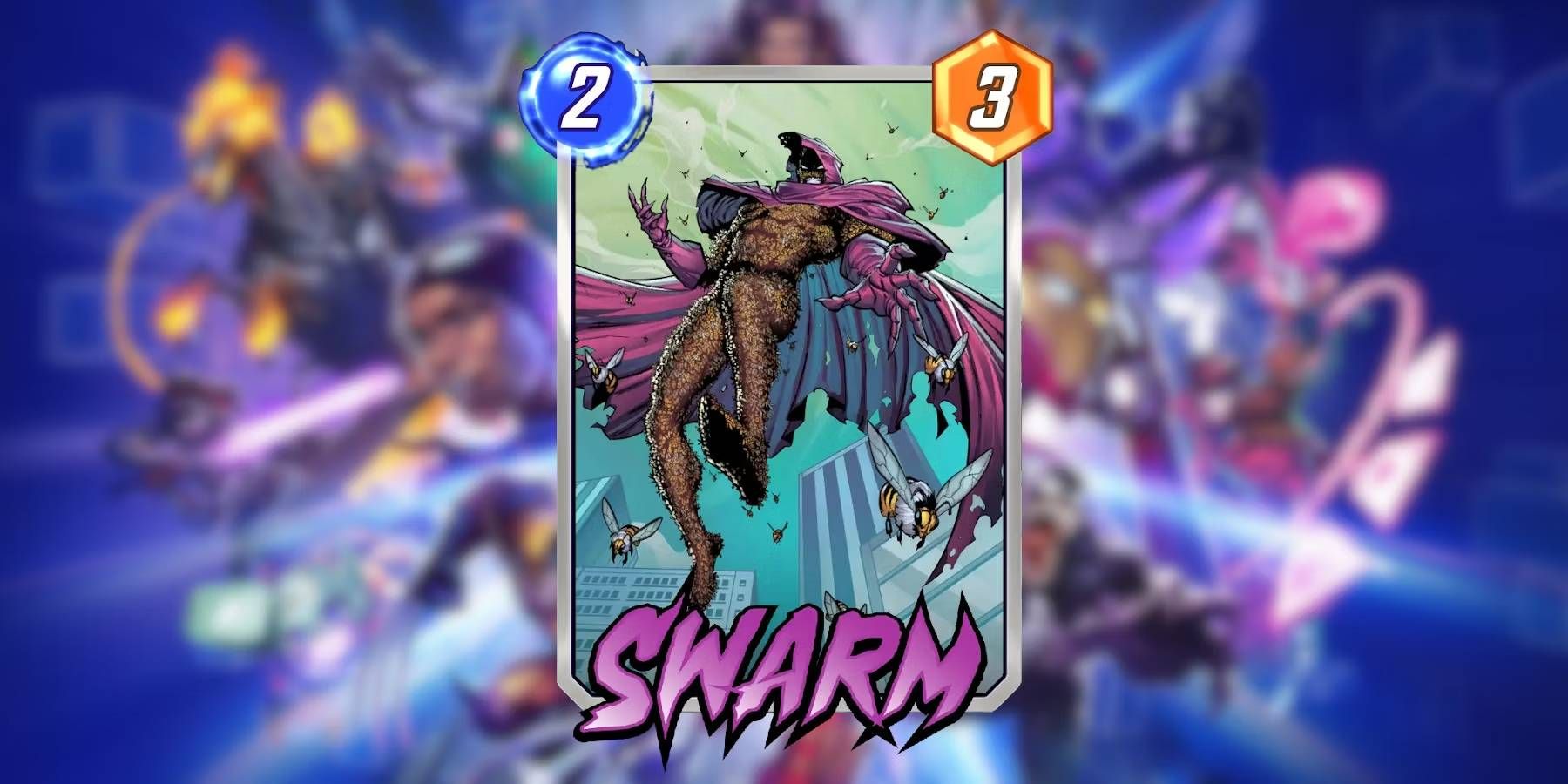 Marvel Snap Swarm Card in Front of Loading Screen/Main Cover Artwork